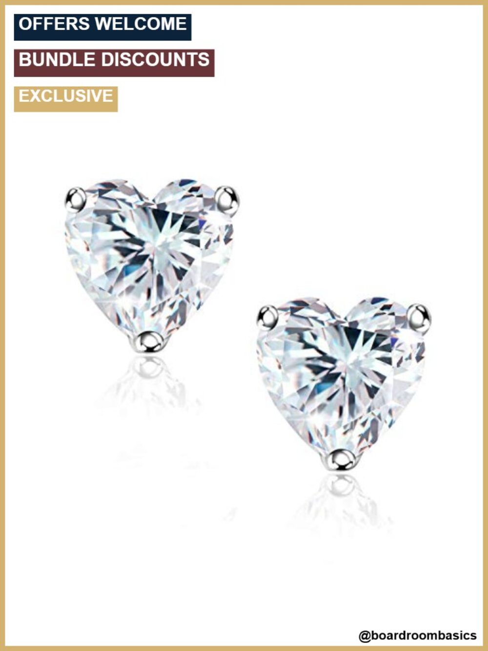 Sterling Silver CZ Stud Earrings 18K White Gold Plated Heart Cut